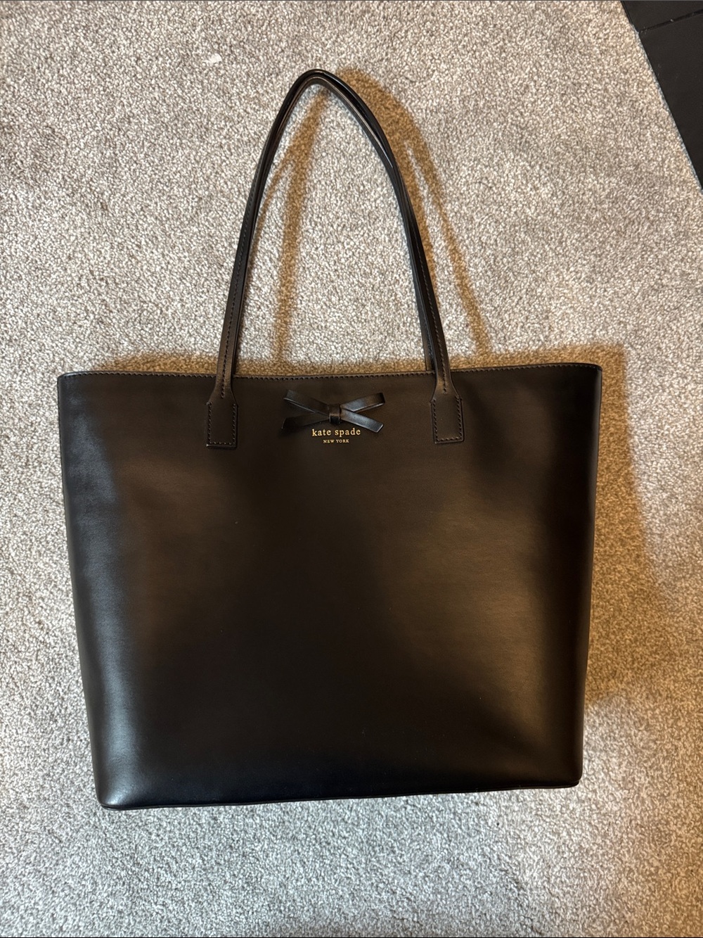 kate spade black leather tote with bow detail